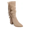 Journee Collection Womens Hartly Fringed Wide Calf Dress Boot - Taupe -Shoe Style Sales US 01 303178 00