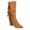 Journee Collection Womens Hartly Fringed Wide Calf Dress Boot - Tan -Shoe Style Sales US 01 303180 00